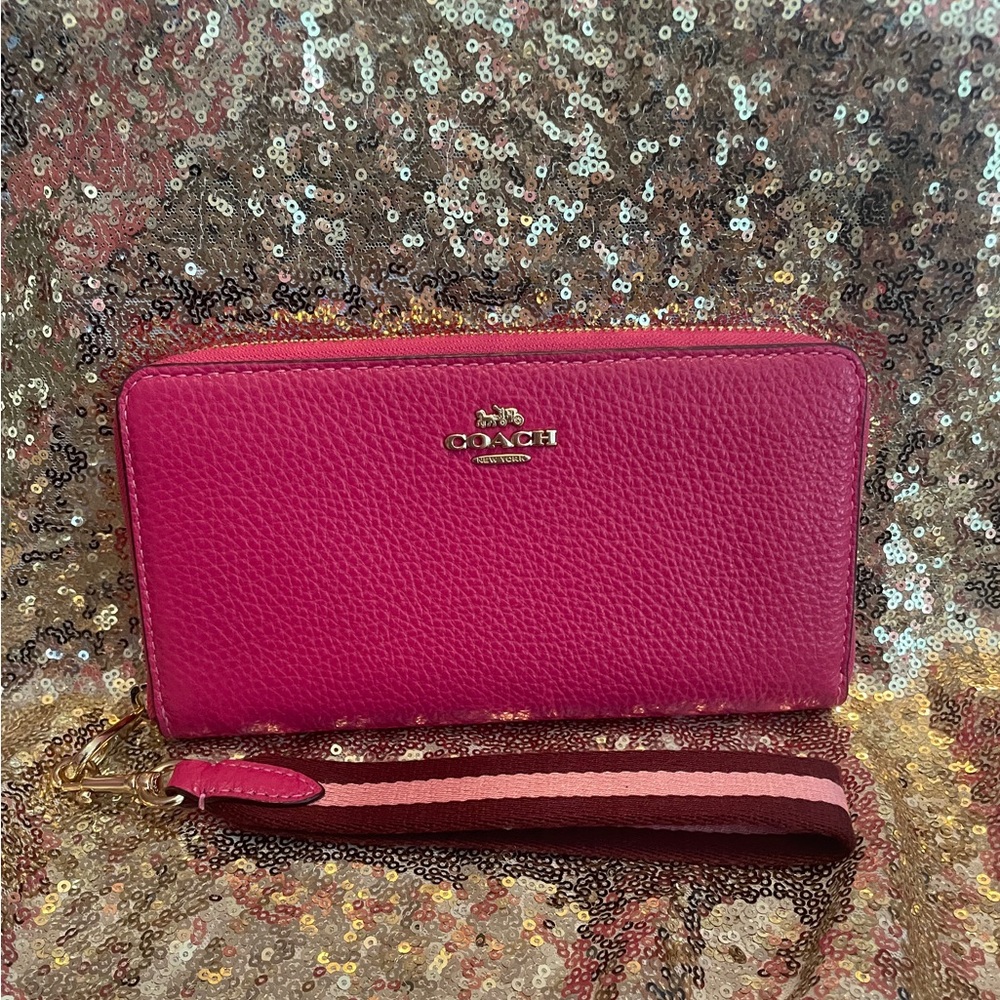 Coach Long Zip Around Wallet Bold Pink